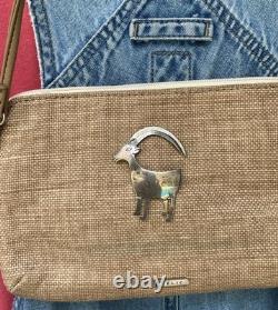 Navajo Goat Big Horn Sheep Sterling Silver Brooch Pin Signed Nora Nelson