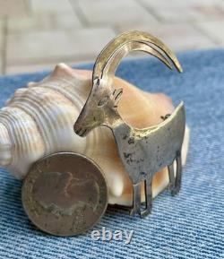 Navajo Goat Big Horn Sheep Sterling Silver Brooch Pin Signed Nora Nelson
