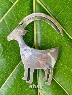 Navajo Goat Big Horn Sheep Sterling Silver Brooch Pin Signed Nora Nelson