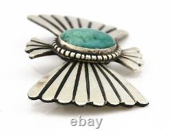 Navajo Handmade Brooch Pin. 925 Sterling Silver Turquoise Artist Reeves C. 1990