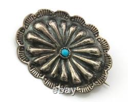 Navajo Handmade Concho Pin Sterling Silver Turquoise Vintage Artist