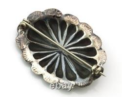 Navajo Handmade Concho Pin Sterling Silver Turquoise Vintage Artist