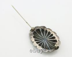 Navajo Handmade Concho Pin Sterling Silver Turquoise Vintage Artist