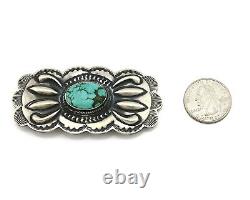 Navajo Handmade Mountain Turquoise Pin. 925 Sterling Silver Native American C80s