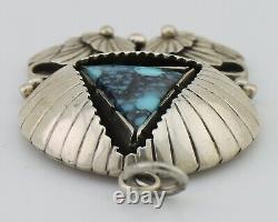 Navajo Handmade Pendant 925 Silver Spiderweb Turquoise Native Artist C. 80's