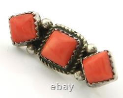 Navajo Handmade Pin Sterling Silver Coral Vintage Native Artist