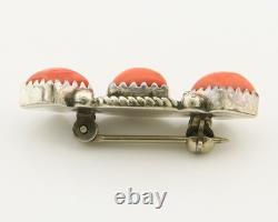 Navajo Handmade Pin Sterling Silver Coral Vintage Native Artist