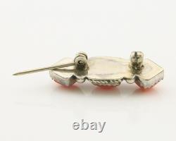Navajo Handmade Pin Sterling Silver Coral Vintage Native Artist