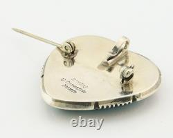 Navajo Handmade Pin Sterling Silver Turquoise Vintage Artist Signed W Denetdale
