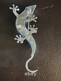 Navajo Handmade Sterling Silver with Opalite Inlay Lizard Pin