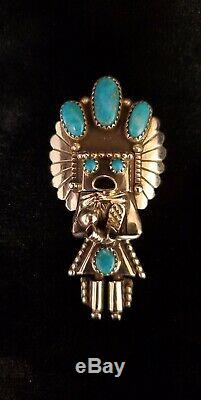 Navajo Handmade sterling Silver Turquoise Kachina Pendant/pin -Doris Smallcanyon