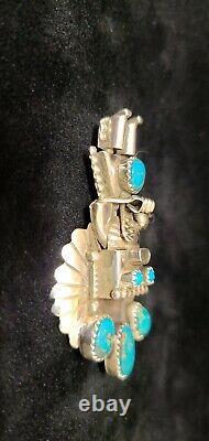 Navajo Handmade sterling Silver Turquoise Kachina Pendant/pin -Doris Smallcanyon