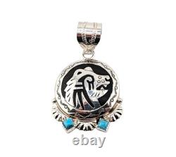 Navajo Heartline Bear Medallion Pendant with Turquoise Stones Handcrafted Jewelry