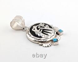 Navajo Heartline Bear Medallion Pendant with Turquoise Stones Handcrafted Jewelry