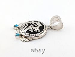 Navajo Heartline Bear Medallion Pendant with Turquoise Stones Handcrafted Jewelry