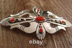 Navajo Indian Jewelry Sterling Silver Coral Pin/Pendant by Lee Charley