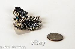 Navajo Indian Silver Butterfly Pin with Turquoise Eyes