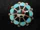 Navajo Inlaid Brooch Or Pendant Turquoise, Onyx, Coral And Abalone