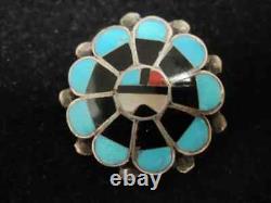 Navajo Inlaid Brooch or Pendant Turquoise, Onyx, Coral and Abalone