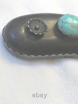 Navajo Ironwood Turquoise And Sterling Pin Brooch Signed Number 8 Native Made