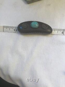 Navajo Ironwood Turquoise And Sterling Pin Brooch Signed Number 8 Native Made