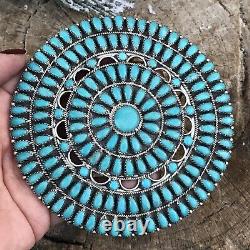 Navajo Jumbo Sterling Silver & Turquoise Cluster Pendant/pin Signed