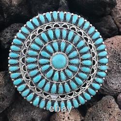 Navajo Jumbo Sterling Silver & Turquoise Cluster Pendant/pin Signed