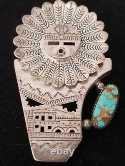 Navajo Kachina Sterling Silver Turquoise Pin Brooch Pendant 26.7 Grams