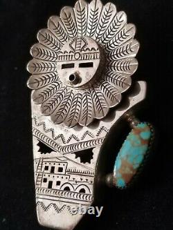 Navajo Kachina Sterling Silver Turquoise Pin Brooch Pendant 26.7 Grams