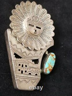 Navajo Kachina Sterling Silver Turquoise Pin Brooch Pendant 26.7 Grams