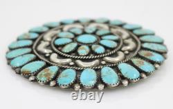 Navajo Larry Moses Begay LMB Sterling Silver Turquoise Petit Point Pin Brooch 3