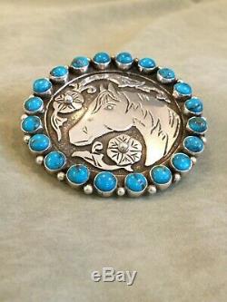 Navajo Lee Charley Sterling And Turquoise Horse Head Pendant/pin