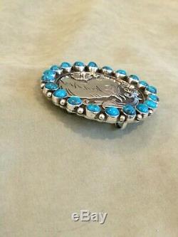 Navajo Lee Charley Sterling And Turquoise Horse Head Pendant/pin