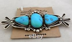 Navajo Lee Charley Sterling Silver Morenci Turquoise Pin