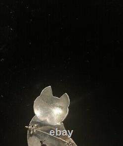 Navajo Leon Stewart Hand Stamped Cat Pin Sterling Silver