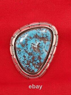 Navajo Morenci Turquoise Pin Silver Collectible Signed Native American USA