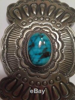 Navajo Morenci Turquoise Sterling Silver Brooch Pin Wallace Yazzie Jr Signed
