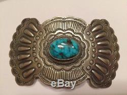 Navajo Morenci Turquoise Sterling Silver Large Brooch Pin Wallace Yazzie Jr RARE