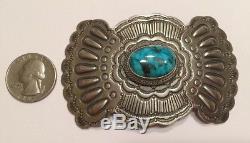Navajo Morenci Turquoise Sterling Silver Large Brooch Pin Wallace Yazzie Jr Sign