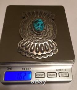 Navajo Morenci Turquoise Sterling Silver Large Brooch Pin Wallace Yazzie Jr Sign