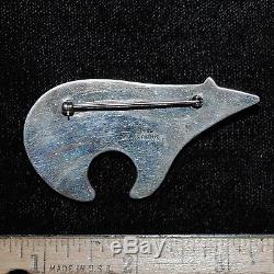 Navajo Mutli-Stone & Sterling Silver Channel Inlay Bear Pin by D. Clark, 2.5L