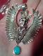 Navajo Nelson Morgan Kachina Eagle Pendant Pin Necklace Sterling Turquoise, 3