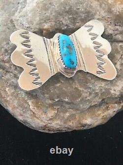 Navajo Native American Handmade Kingman Turquoise Sterling Silver Pin Set 8666