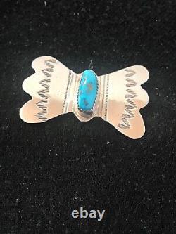 Navajo Native American Handmade Kingman Turquoise Sterling Silver Pin Set 8666