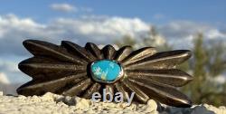Navajo Native American Sterling Silver And Turquoise Cast Pin/brooch Old