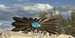 Navajo Native American Sterling Silver And Turquoise Cast Pin/brooch Old