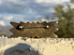 Navajo Native American Sterling Silver And Turquoise Cast Pin/brooch Old