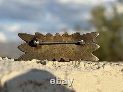 Navajo Native American Sterling Silver And Turquoise Cast Pin/brooch Old