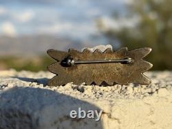 Navajo Native American Sterling Silver And Turquoise Cast Pin/brooch Old