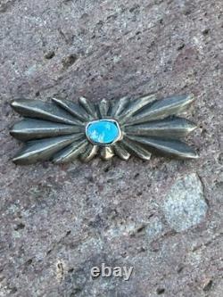 Navajo Native American Sterling Silver And Turquoise Cast Pin/brooch Old